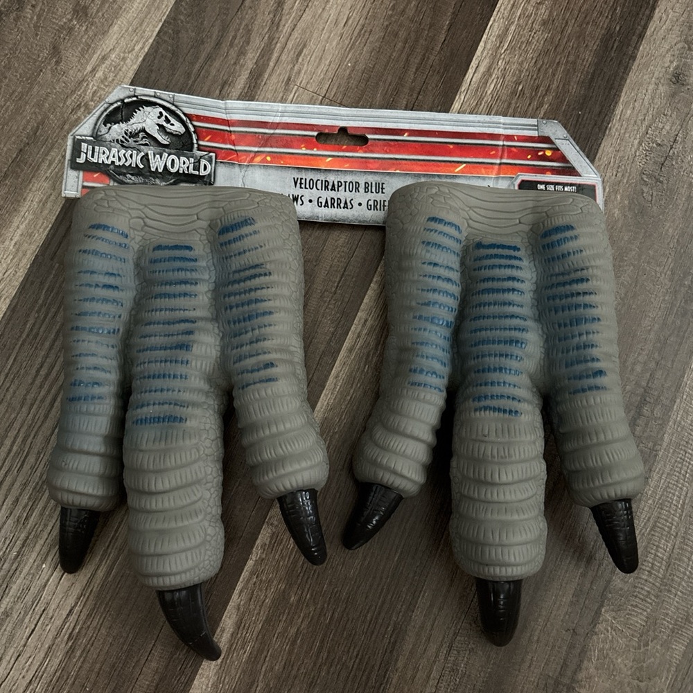 Jurassic World Velociraptor Blue claw gloves - grey and blue. One size fits most